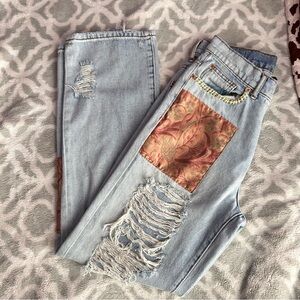 Urban Outfitters Light Blue Straight Leg Jeans with Floral Patch